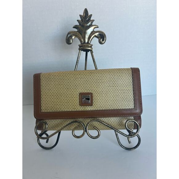 Vintage Dooney and Bourke Beige and Brown Leather Bifold Checkbook Over Flap - Picture 1 of 15
